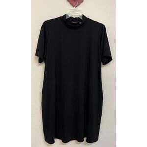 Susan Graver Every Day Womens 2x Black Mockneck Knee-Length Pocketed Dress! A369